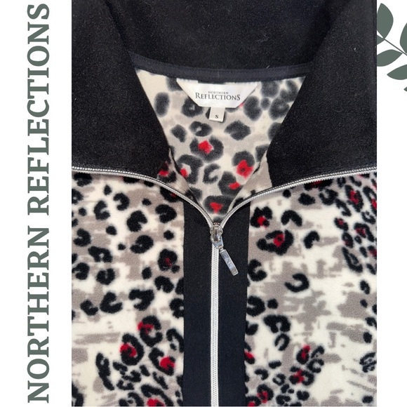 🛍️3/$40 Northern Reflections Animal Print  Fleece Jacket Contrast Collar  Small - Picture 4 of 5